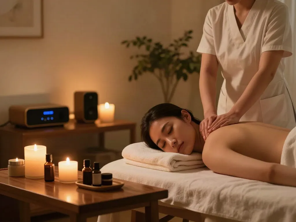 Serene home spa setting for 서울출장안마 with soothing ambiance and professional preparation.