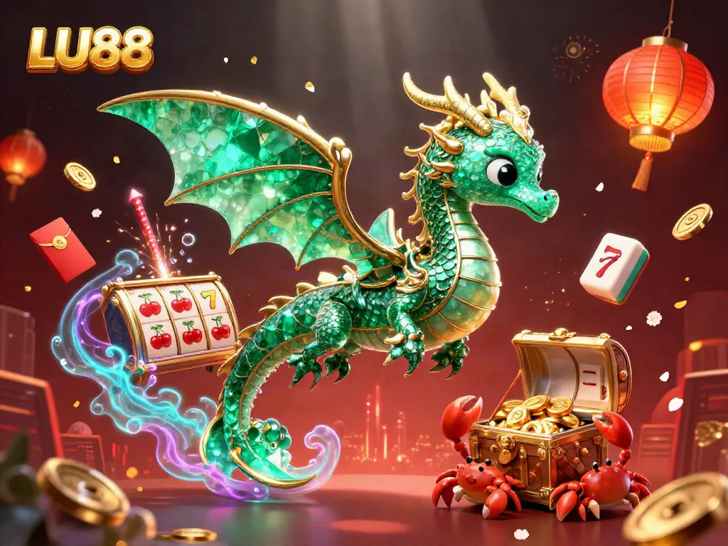 Engage with LU88's vibrant casino game experience featuring dragon imagery and slot elements.