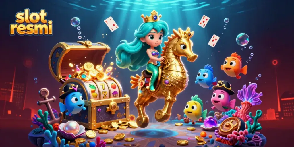 Experience exciting gameplay at slot resmi, featuring a vibrant underwater scene with mermaid and treasures.