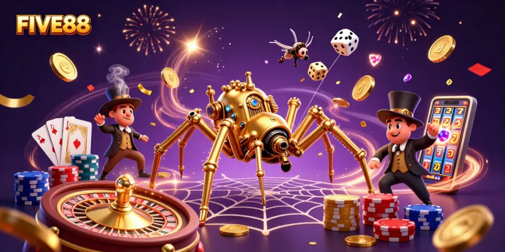 Experience the thrill of FIVE88 with a dynamic steampunk casino world filled with winning elements.