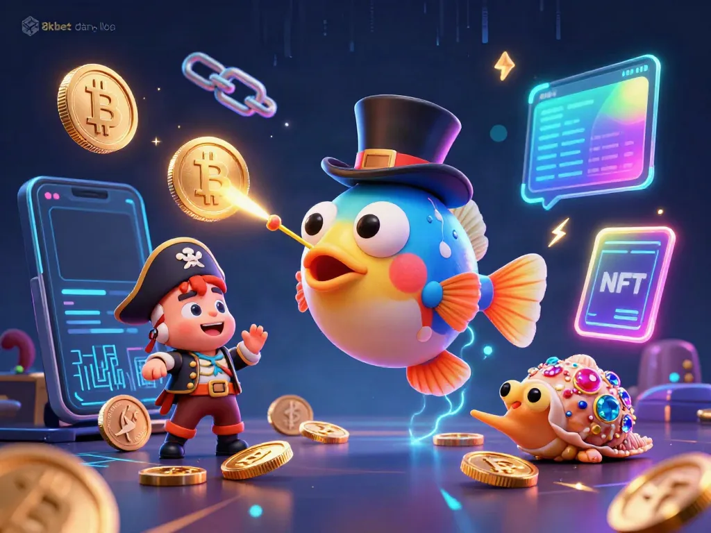 Engage with 8xbet đăng nhập through a vibrant 3D casino scene featuring a top-hat anglerfish attracting coins.