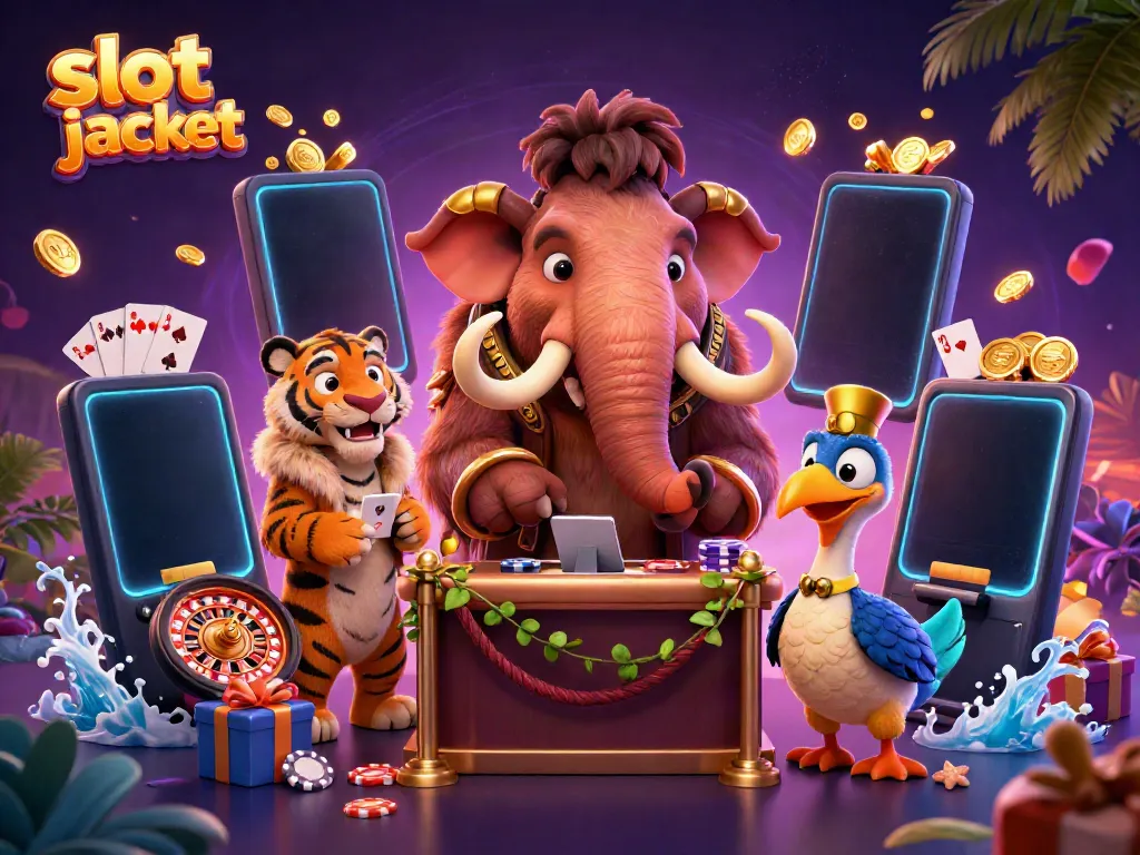 Experience the thrill of slot jackpot gaming with vibrant characters and dynamic casino elements.
