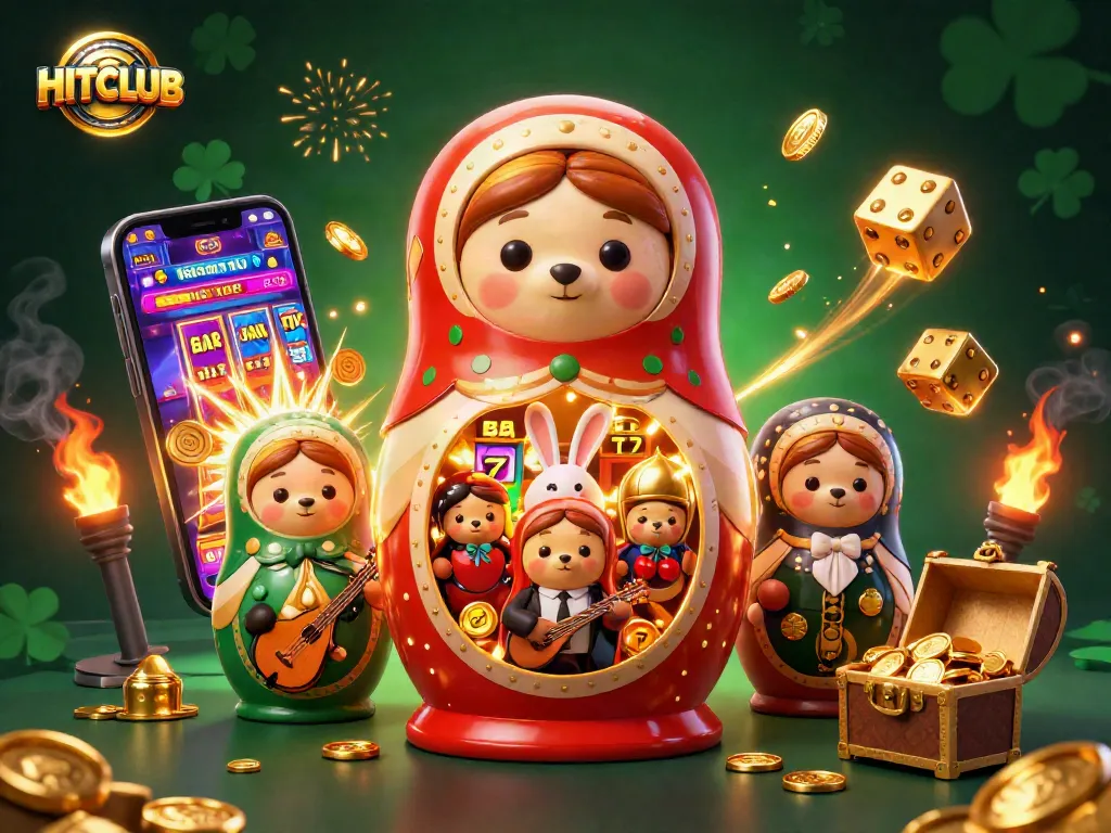 Experience the thrill at HITCLUB with vibrant casino-themed 3D bears, jackpots, and festive elements.