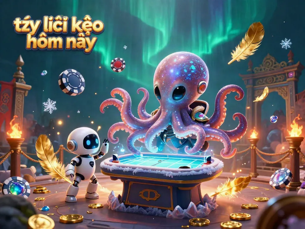 Bet on tỷ lệ kèo nhà cái hôm nay with a 3D alien octopus and holographic poker table.