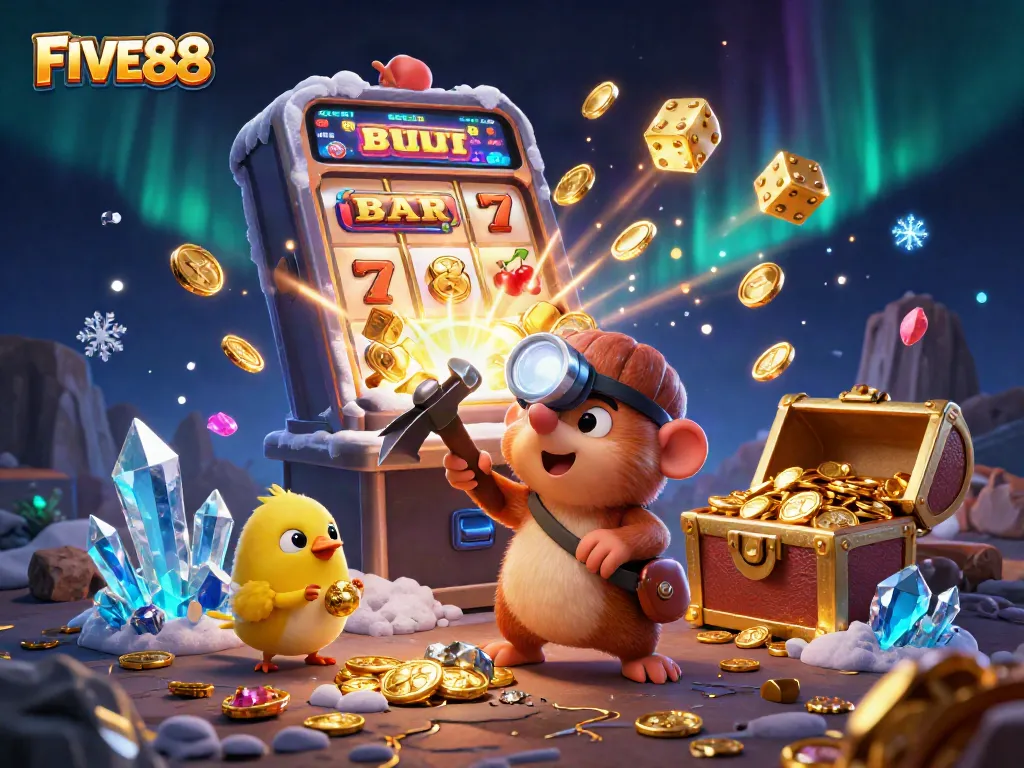Engage in thrilling casino play with FIVE88 while treasure hunting in a vibrant, animated world.