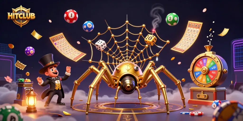 Engage with HITCLUB's thrilling dynamic lottery scene featuring vibrant games and winning elements.