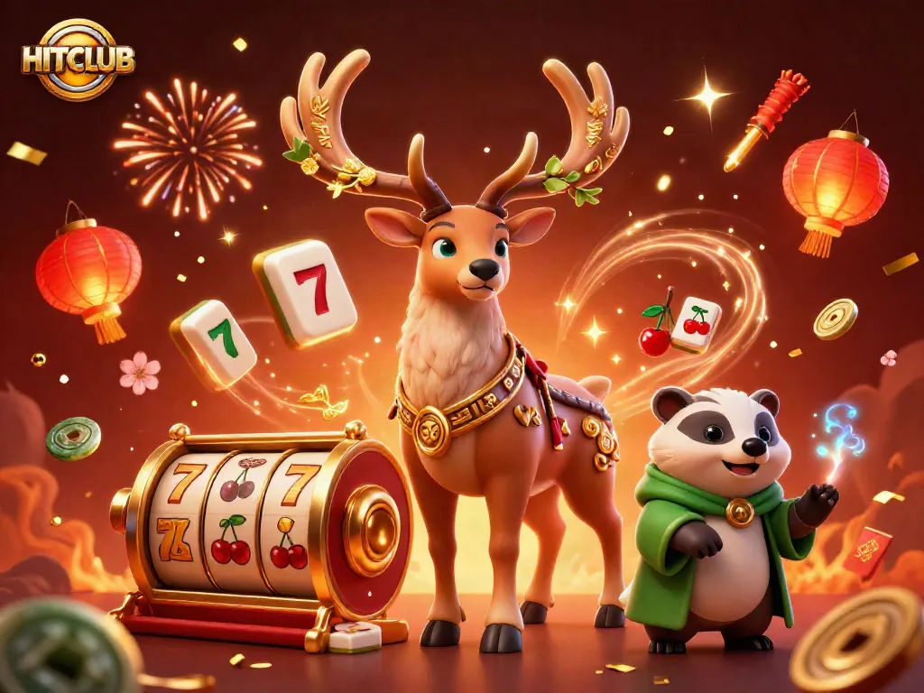 Spin to win with HITCLUB's vibrant illustration of dynamic casino excitement and rich game symbols.