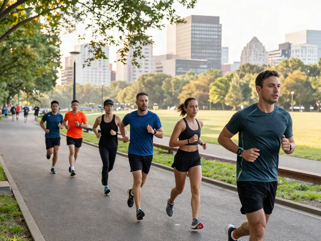 Engaged runners using the Streek app in an urban environment, showcasing healthy lifestyle.